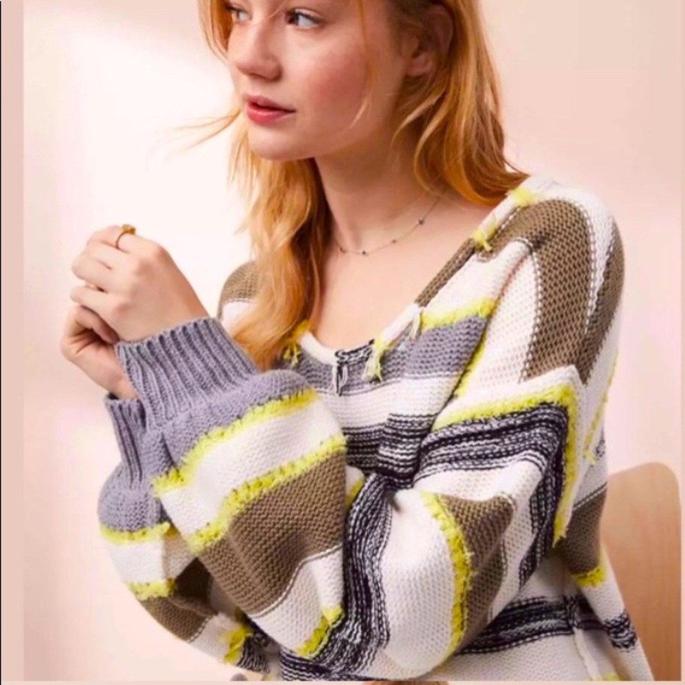 Lou & Grey Striped Fringe Time Boho Sweater